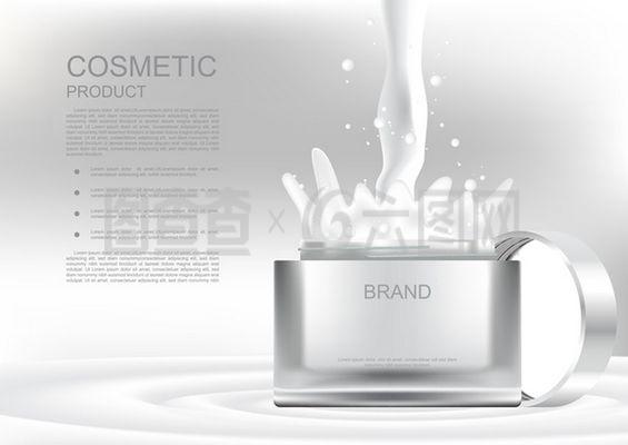 打開化妝品瓶和澆在灰色化妝品廣告海報(bào)矢量霜